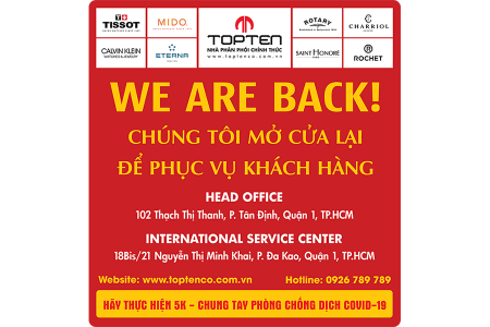 Thông báo mở cửa trở lại Showroom Đồng Hồ TOPTEN.